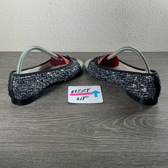 Women’s size 6-Sam Edelman Sara Black Silver Tweed Bow Cap Toe Ballet Flats - Picture 4 of 10